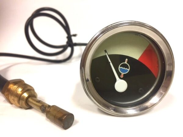 Temp Gauge, Red/White, Chrome Bezel